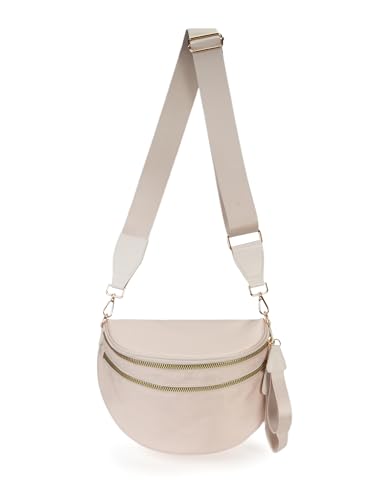 FEIBOON Spacious Nylon Crossbody Bag Bum Bag Handbags Wallets Purses Trendy Shoulder Bag for Women (beige)