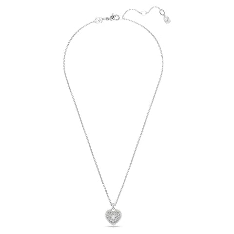 Swarovski Idyllia Pendant Necklace, Heart Pendant with Clear Round-Cut Stone and Clear Round Crystals in a Rhodium-Finished Setting, Part of the Idyllia Collection