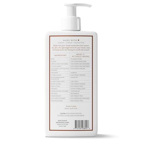 Native Body Lotion Contains Naturally Derived Plant-Based Moisturizers for Women and Men | Restores Dry Skin, Coconut & Vanilla, 16.5 fl oz