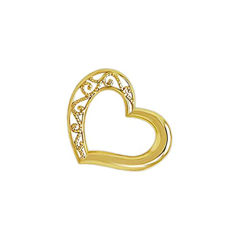 Gold Small Sliding Heart Charm - 10 Karat Solid Gold - Heart Jewelry - Optional Chain (No Chain - Charm Only)
