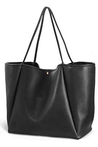 Oversize Pu Leather Tote Women Weekender Bag Shopper Handbag Travel Purse (Black)