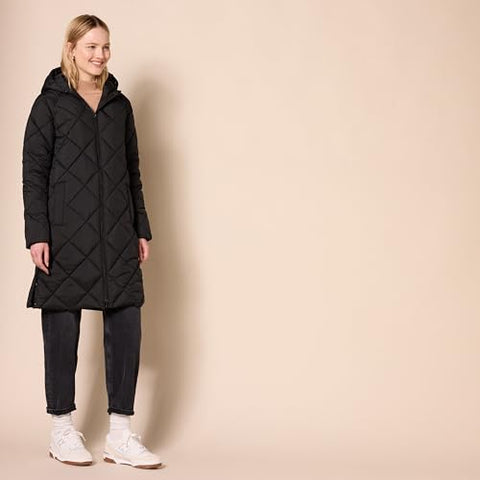 Amazon Essentials Women's Puffer Jacket, Heavyweight Diamond Quilted Knee Length Winter Coat, Black, Large