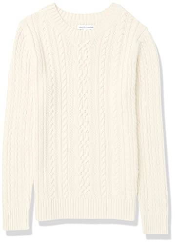 Amazon Essentials Women's Soft Fisherman Cable Long-Sleeve Crewneck Sweater (Available in Plus Size), Cream, Medium