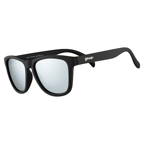 goodr Ron's Smoke and Mirrors Polarized Sunglasses for Men & Women, Limited Edition, Medium Sized (OG), Black Solid Frame with Silver Mirrored Reflective Lenses, UV400 Protection, No Slip, No Bounce