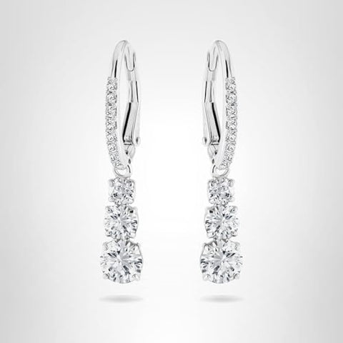 Swarovski Stilla Attract Trilogy Drop Pierced Earrings with White Crystals on a Rhodium Plated Setting with Hinged Closure