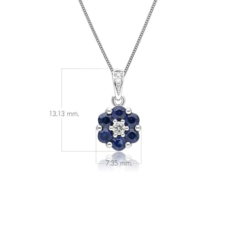 Gemondo USA 14K White Gold Round Blue Sapphire & Diamond Classic Flower Pendant
