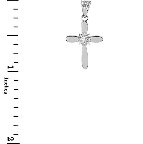 14K White Gold Diamond Accented 1 Solitaire Natal Starburst Flower Petal Cross Crucifix Pendant (?-? Color, I1 Clarity)