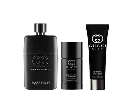 Gucci Guilty Pour Homme 3 Pcs Gift Set: Eau de Parfum 90ml Spray + 75ml Deo + 50ml Gel - Hard Box Gucci
