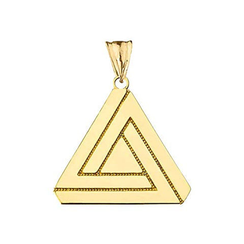 Unique Impossible (Penrose) Triangle Charm Pendant in Solid 10k Yellow Gold