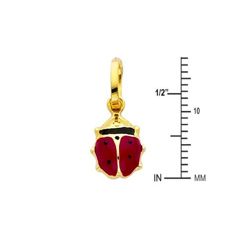 14k REAL Yellow Gold Lady Bug Enamel Charm Pendant