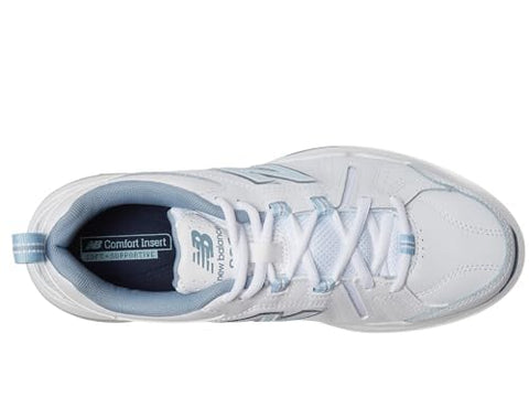 New Balance Women's 608 V5 Casual Comfort Cross Trainer, White/Light Blue, 8