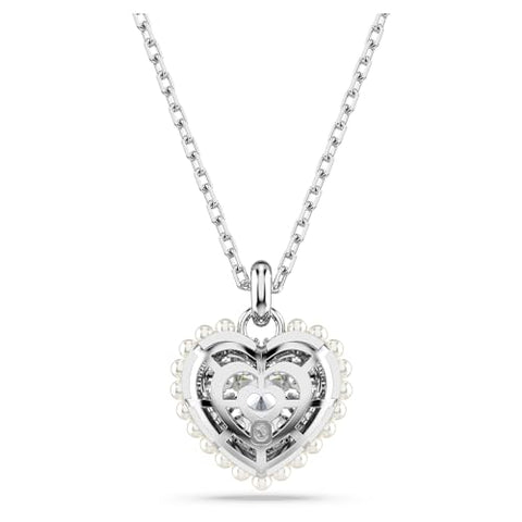 Swarovski Idyllia Pendant Necklace, Heart Pendant with Clear Round-Cut Stone and Clear Round Crystals in a Rhodium-Finished Setting, Part of the Idyllia Collection