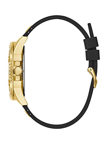 GUESS Gold-Tone Stainless Steel Crystal Encrusted Dial with Black Stain Resistant Silicone Watch (Model: U1160L1) GUESS