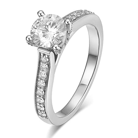 HAFEEZ CENTER 14K Moissanite Ring Moissanite Engagement Ring 14K Solid Gold 1ct Halo Solitaire Moissanite Engagement Rings for Women 14K Gold Rings for Women (White-Gold, 6.5) HAFEEZ CENTER