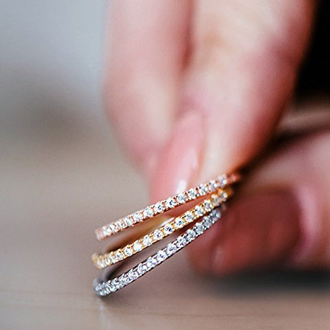 PAVOI 14K Gold Plated Sterling Silver CZ Simulated Diamond Stackable Ring Eternity Bands for Women (Plated Set, 6) PAVOI