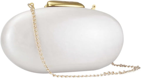 DEBIMY Shell Acrylic Evening Clutch Purse for Women Egg Shape Acrylic Handbags Oval Wedding Party Shoulder Crossbody Bag White Beige DEBIMY