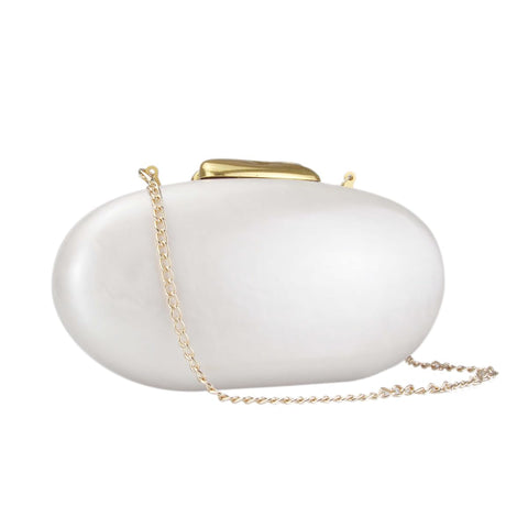 DEBIMY Shell Acrylic Evening Clutch Purse for Women Egg Shape Acrylic Handbags Oval Wedding Party Shoulder Crossbody Bag White Beige DEBIMY