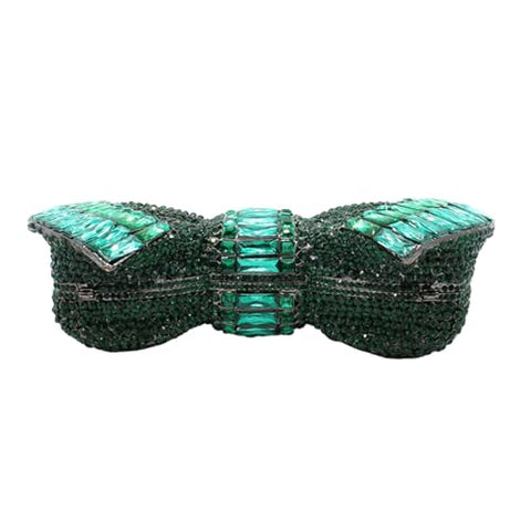 DJBM Luxury 3D Bowknot Rhinestone Purse Bow Crystal Clutch Sparkly Evening Bag for Women Wedding Banquet Party, Green DJBM