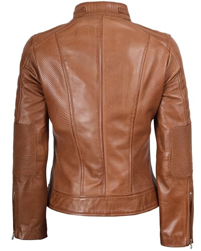 Decrum Brown Leather Jacket Women - Womens Leather Jacket | [1313714] Brown Cafe Racer, L
