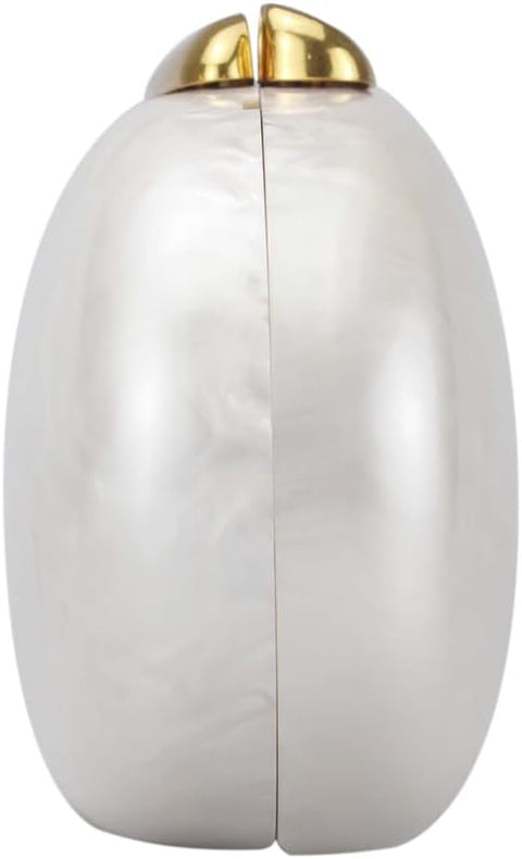 DEBIMY Shell Acrylic Evening Clutch Purse for Women Egg Shape Acrylic Handbags Oval Wedding Party Shoulder Crossbody Bag White Beige DEBIMY