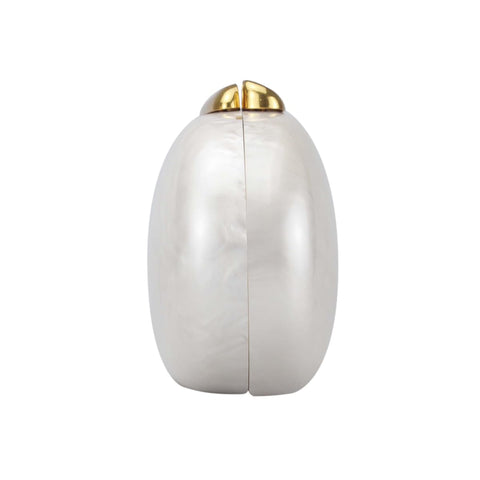 DEBIMY Shell Acrylic Evening Clutch Purse for Women Egg Shape Acrylic Handbags Oval Wedding Party Shoulder Crossbody Bag White Beige DEBIMY