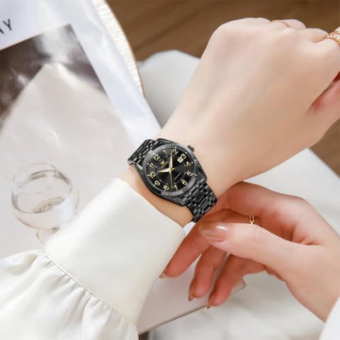 OLEVS Ladies Watches Black Business Easy Read Calendar Business Watch for Female Waterproof Simple Classic Gift Watch for Women