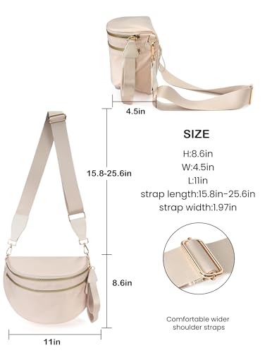 FEIBOON Spacious Nylon Crossbody Bag Bum Bag Handbags Wallets Purses Trendy Shoulder Bag for Women (beige)