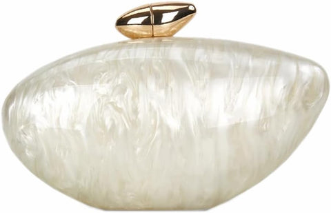 WuDiaoer Cute Shell Shape Acrylic Clutch Trendy Egg Purses and Handbags Bridal Wedding Purse for Women Evening Party, Pearl White WuDiaoer