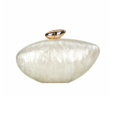 WuDiaoer Cute Shell Shape Acrylic Clutch Trendy Egg Purses and Handbags Bridal Wedding Purse for Women Evening Party, Pearl White WuDiaoer