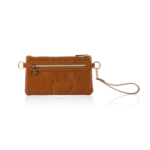 Itzy Ritzy Boss Pouch Wristlet, Crossbody Clutch & Belt Bag - Clutch Purse for Women - Includes Crossbody Strap & Wristlet Strap - Features 6 Card Slots & 2 Zippered Pockets (Cognac) Itzy Ritzy