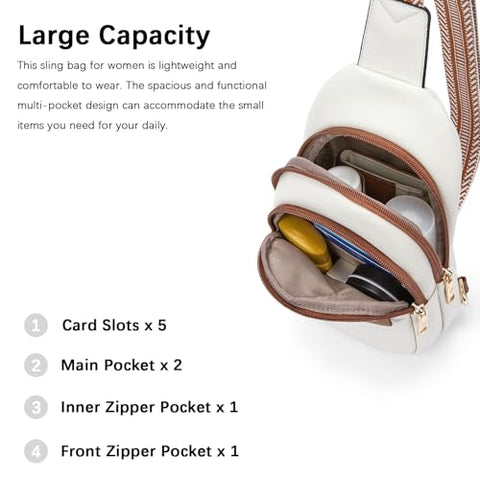 BOSTANTEN Small Sling Bag for Women Leather Crossbody Bags Fanny Pack Chest Bag for Travel, Beige