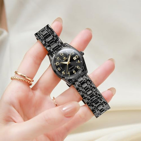 OLEVS Ladies Watches Black Business Easy Read Calendar Business Watch for Female Waterproof Simple Classic Gift Watch for Women