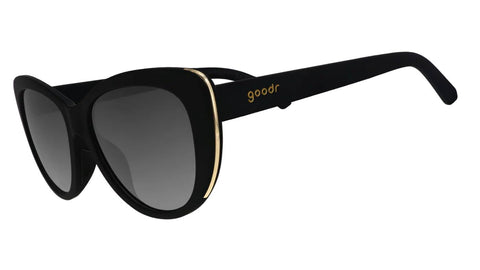 goodr It's Noir, Darling Polarized Sunglasses, Medium Sized (Glam G), Black Solid Frames with Black Gradient Lenses, Light Gold Accents, UV400 Protection, No Slip, No Bounce