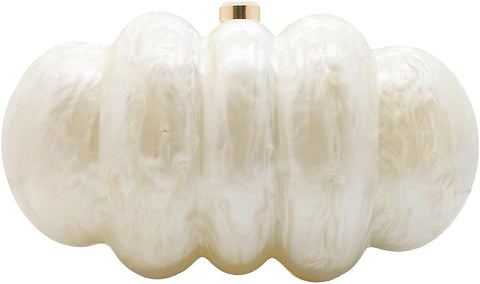 PENGZHI Women Puff Acrylic Clutch Purse Glitter Marble Acrylic Handbag Unique Evening Bag Chain Shoulder Bag for Party Prom, Pearl White PENGZHI