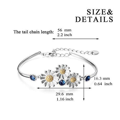 YAFEINI Daisy Bracelet 925 Sterling Silver Daisy Flower Bangle Bracelets for Women Jewelry Gifts YAFEINI