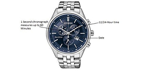 Citizen Men's Classic Corso Eco-Drive Watch, Chronograph, 12/24 Hour Time, Date, Sapphire Crystal, Stainless/ Blue Dial Citizen