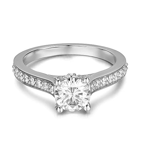 HAFEEZ CENTER 14K Moissanite Ring Moissanite Engagement Ring 14K Solid Gold 1ct Halo Solitaire Moissanite Engagement Rings for Women 14K Gold Rings for Women (White-Gold, 6.5) HAFEEZ CENTER