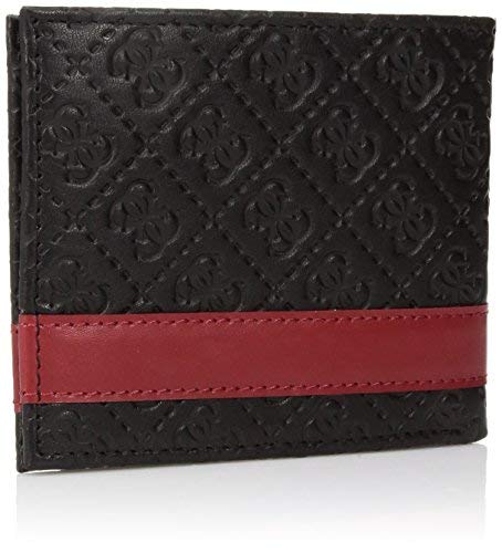 Guess Men's Leather Slim Bifold Wallet, Black/Red, One Size GUESS