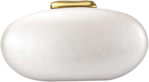 DEBIMY Shell Acrylic Evening Clutch Purse for Women Egg Shape Acrylic Handbags Oval Wedding Party Shoulder Crossbody Bag White Beige DEBIMY