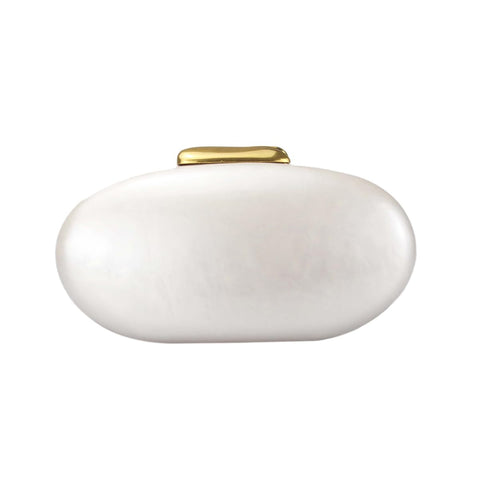 DEBIMY Shell Acrylic Evening Clutch Purse for Women Egg Shape Acrylic Handbags Oval Wedding Party Shoulder Crossbody Bag White Beige DEBIMY