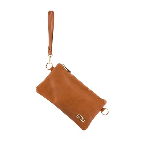 Itzy Ritzy Boss Pouch Wristlet, Crossbody Clutch & Belt Bag - Clutch Purse for Women - Includes Crossbody Strap & Wristlet Strap - Features 6 Card Slots & 2 Zippered Pockets (Cognac) Itzy Ritzy
