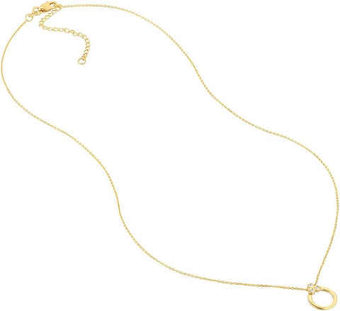 14k Yellow Gold 3 Diamond 0.036 Dwt Adjustable Circle Necklace 18 Inch Jewelry Gifts for Women JewelryWeb