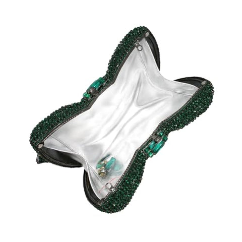 DJBM Luxury 3D Bowknot Rhinestone Purse Bow Crystal Clutch Sparkly Evening Bag for Women Wedding Banquet Party, Green DJBM