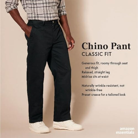 Amazon Essentials Men's Classic-Fit Wrinkle-Resistant Flat-Front Chino Pant (Available in Big & Tall), Khaki Beige, 36W x 34L