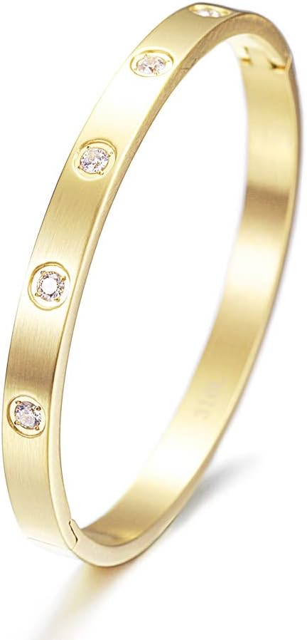 WISTIC Diamond Crystal Minimalism Cuff Bangle for Women Jewelry for Girls Clasp Wristband Touch of Luxury Polished Chunky Couples Friendship Bracelets (Gold) WISTIC