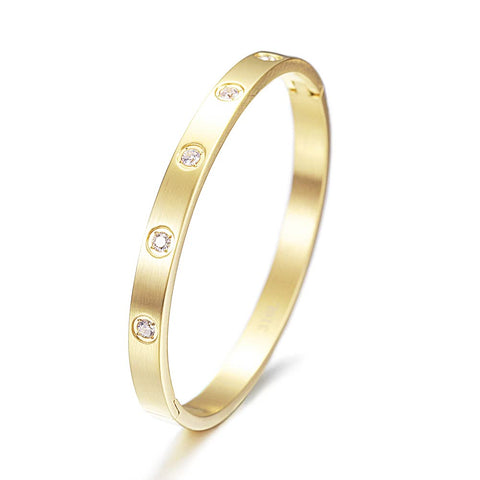 WISTIC Diamond Crystal Minimalism Cuff Bangle for Women Jewelry for Girls Clasp Wristband Touch of Luxury Polished Chunky Couples Friendship Bracelets (Gold) WISTIC