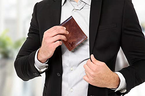 BULL GUARD Mens RFID Blocking Bifold Wallet Soft Genuine Leather Brown Western | Secure and Durable Extra Capacity Billfold with 11 Credit Cards, Flip Up ID BULL GUARD