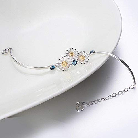 YAFEINI Daisy Bracelet 925 Sterling Silver Daisy Flower Bangle Bracelets for Women Jewelry Gifts YAFEINI