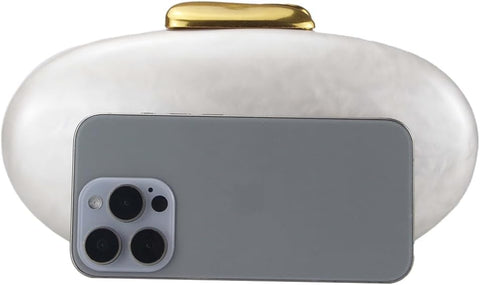 DEBIMY Shell Acrylic Evening Clutch Purse for Women Egg Shape Acrylic Handbags Oval Wedding Party Shoulder Crossbody Bag White Beige DEBIMY