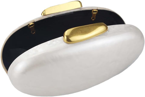 DEBIMY Shell Acrylic Evening Clutch Purse for Women Egg Shape Acrylic Handbags Oval Wedding Party Shoulder Crossbody Bag White Beige DEBIMY